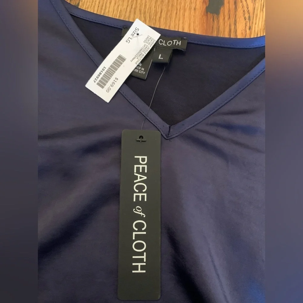 Peace of cloth satin v neck navy shirt dress - Picture 10 of 11